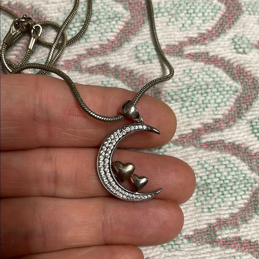 Sterling Silver necklace with diamond moon/Heart Charm Necklace